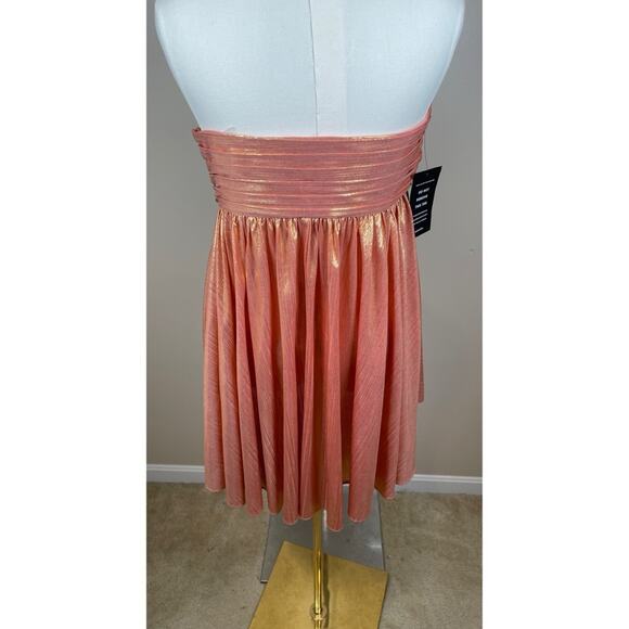 Retrofete Kaiser Strapless Ruched Pleated Metallic Apricot Mini Dress Sz L - Picture 8 of 10